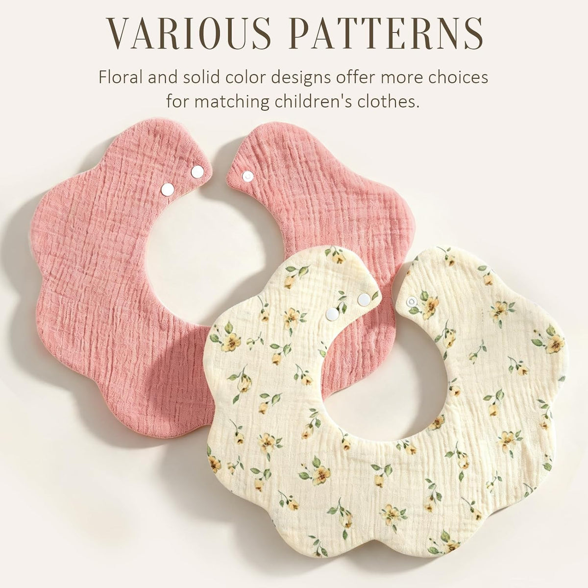 Muslin Baby Bibs, 4 Pack Bibs for Baby Girl, Adjustable 100% Cotton Soft Drool Bibs for Toddlers, Newborn Baby Girl Bib for Drooling and Teething