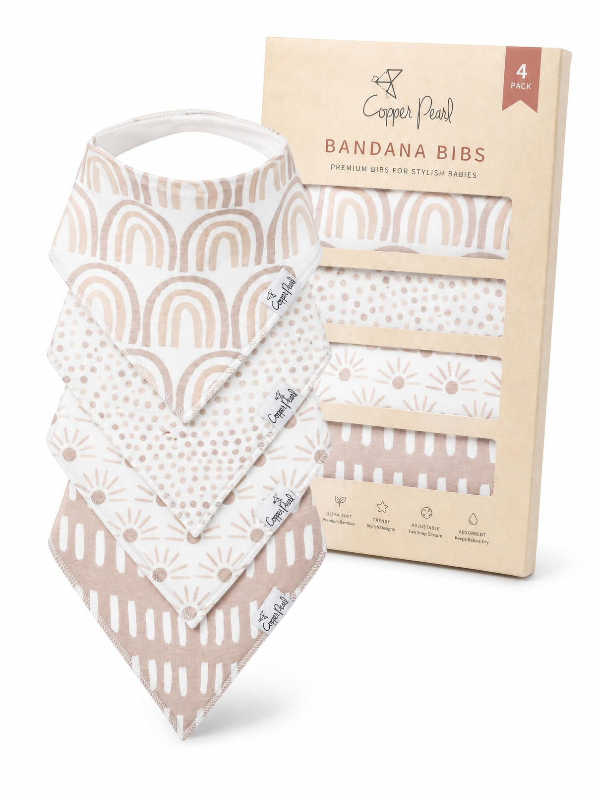 Copper Pearl Baby Bibs 4 Pack & 6 Pack, Bandana Drool Bibs for Baby Girl & Boy, Soft Cotton Bibs for Drooling and Teething