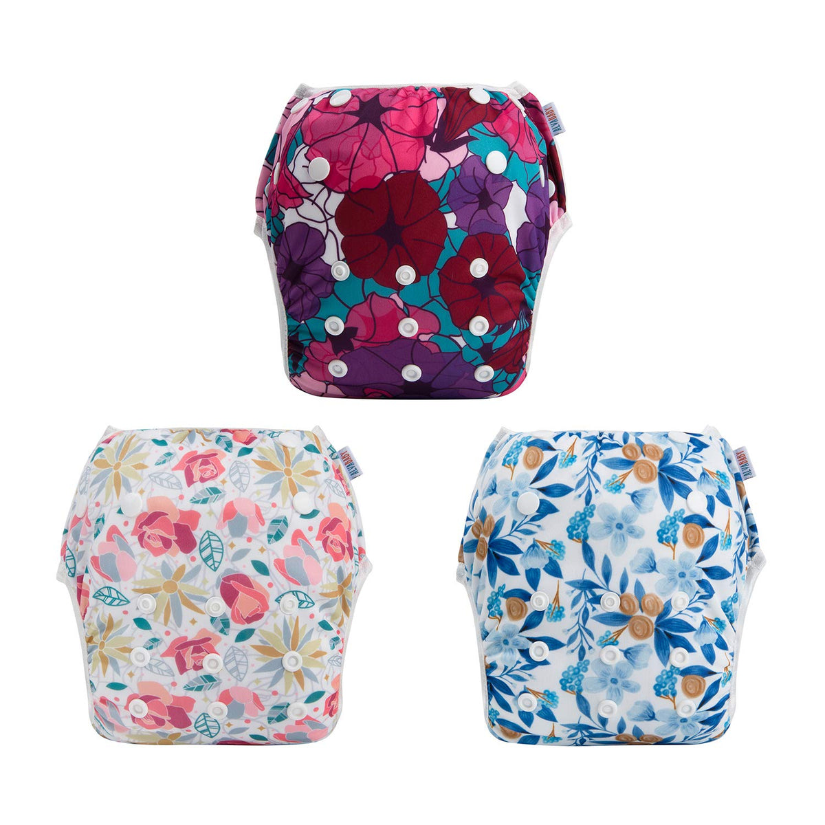 ALVABABY 3pcs Swim Diapers Baby & Toddler Snap One Size Reusable Adjustable Baby Boy Large Fish&sea-Plant 3ZSWY02