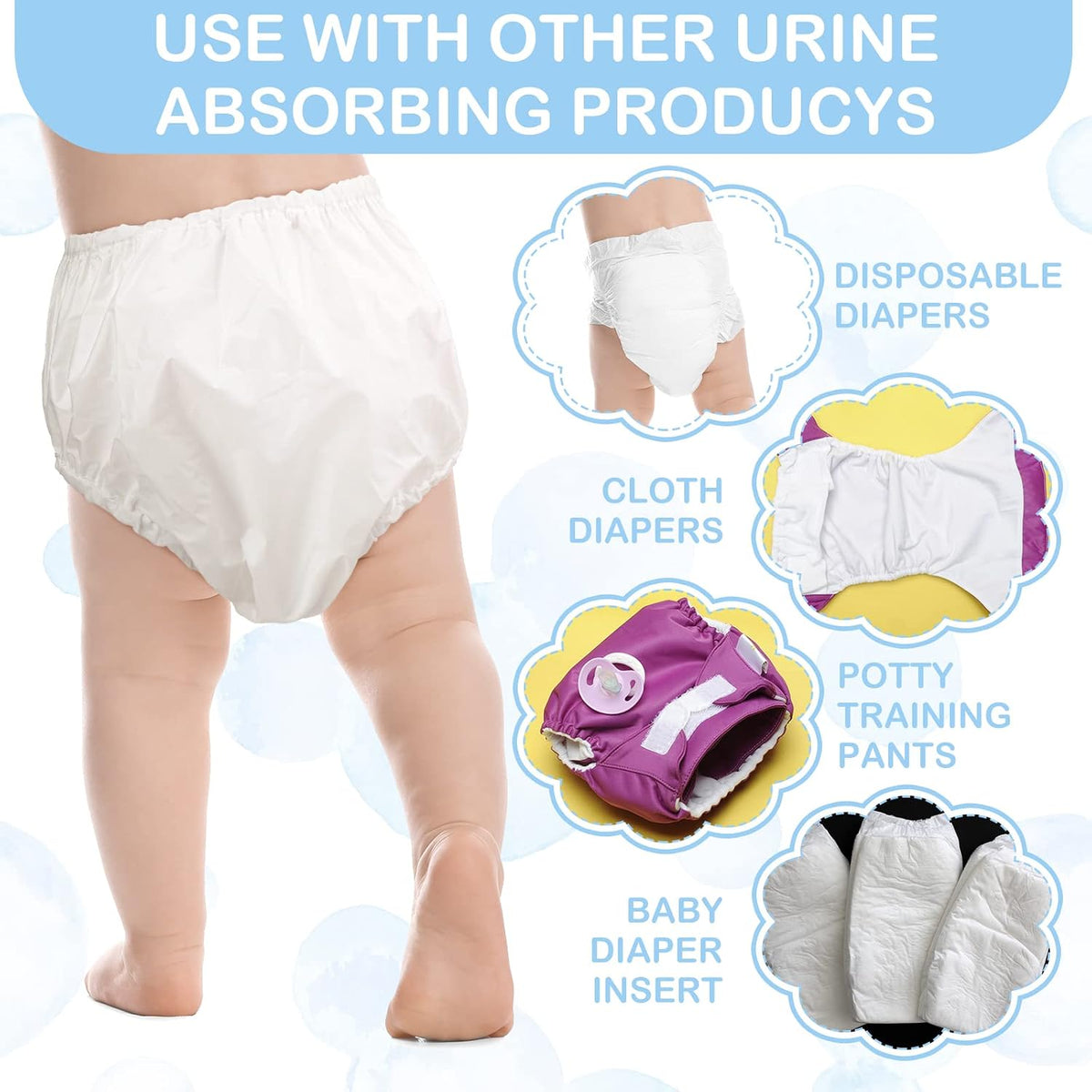 Funtery 12 Pack Plastic Potty Training Pants Waterproof Diaper