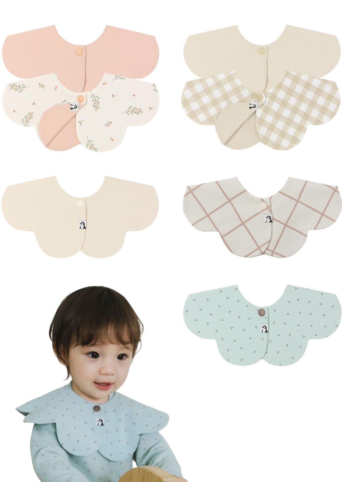 Konny Baby Bib 3/5/7-Pack Set, 360 ° Rotate, Soft and Absorbent Drooling for Toddler Boys Girls Baby Essentials