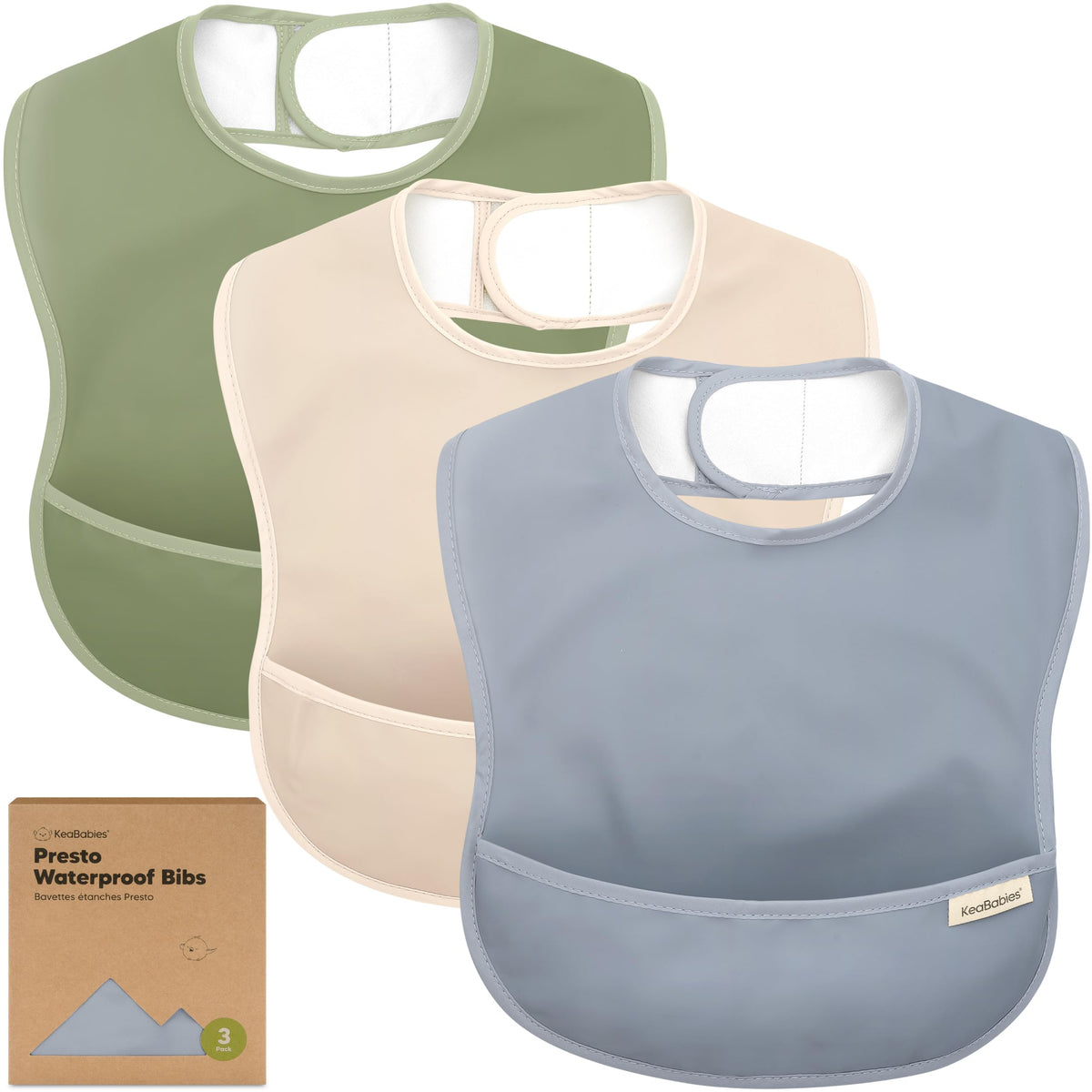 KeaBabies 3-Pack Waterproof Baby Bibs for Eating, Lightweight (Ocean)