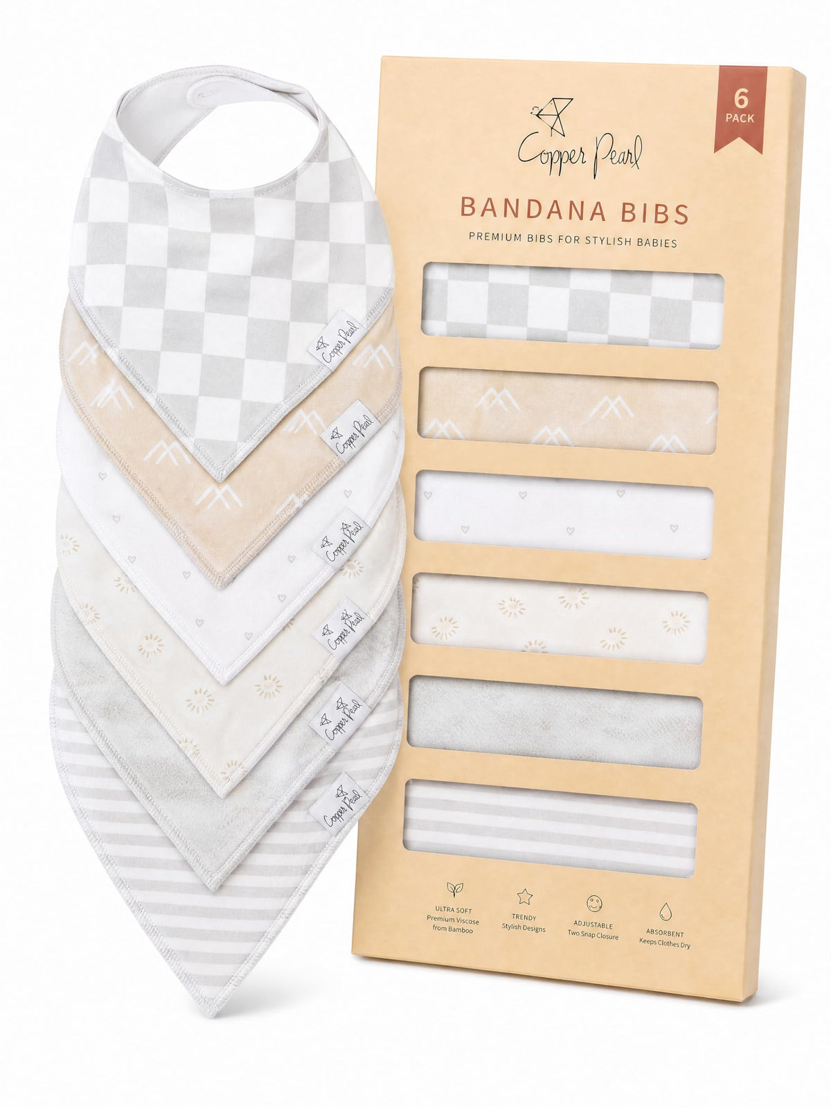 Copper Pearl Baby Bibs 4 Pack & 6 Pack, Bandana Drool Bibs for Baby Girl & Boy, Soft Cotton Bibs for Drooling and Teething