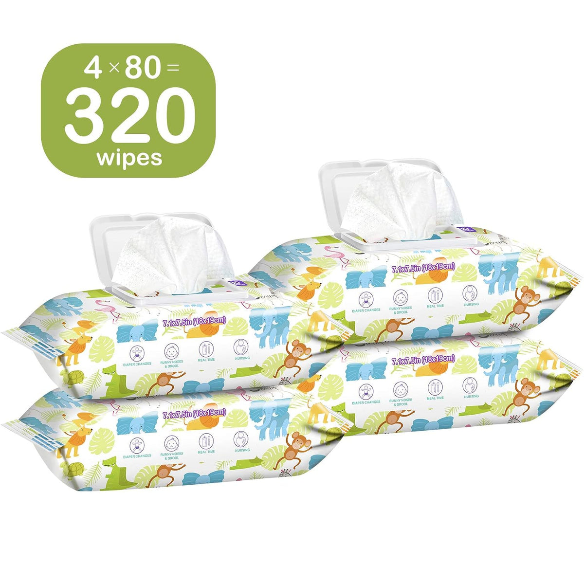 Baby Wet Wipes Unscented - Extra Large Size, Durable, 99% Water-Based & Gentle on Sensitive Skin for Face & Body,320 Count (4 Packs of 80）