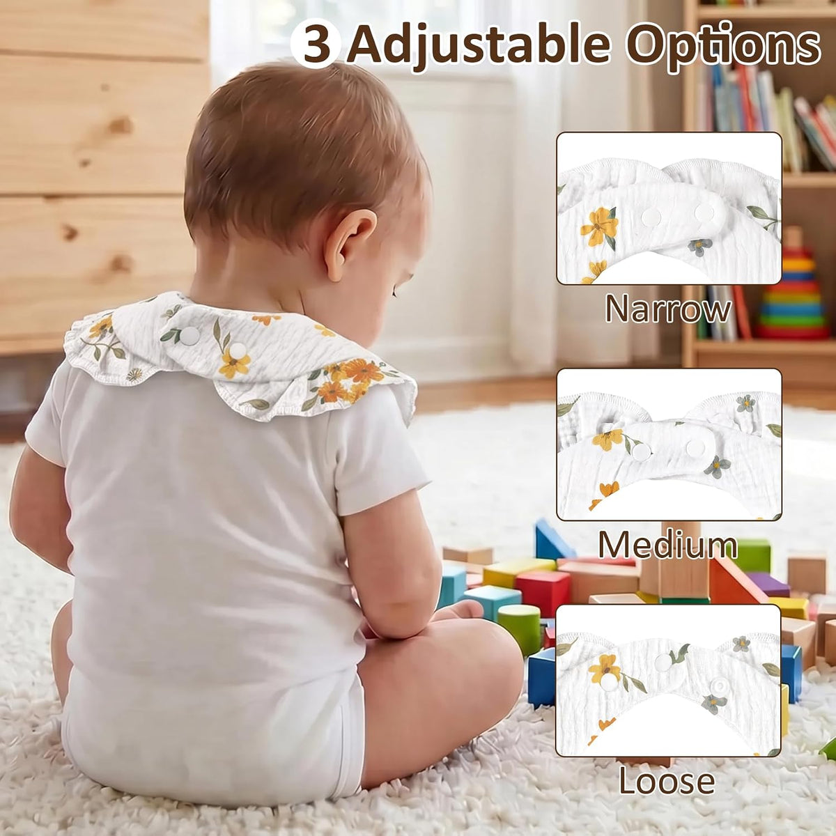 6 Pack Muslin Baby Bibs for Girls Boys, Drool Bibs with Ruffle Trim, Floral