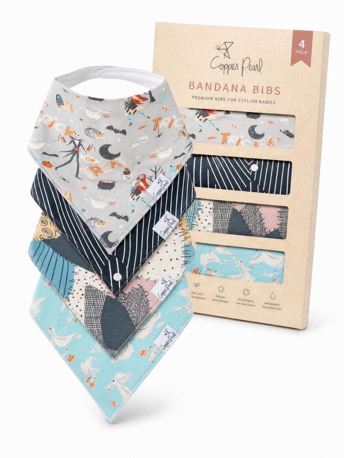 Copper Pearl Baby Bibs 4 Pack & 6 Pack, Bandana Drool Bibs for Baby Girl & Boy, Soft Cotton Bibs for Drooling and Teething