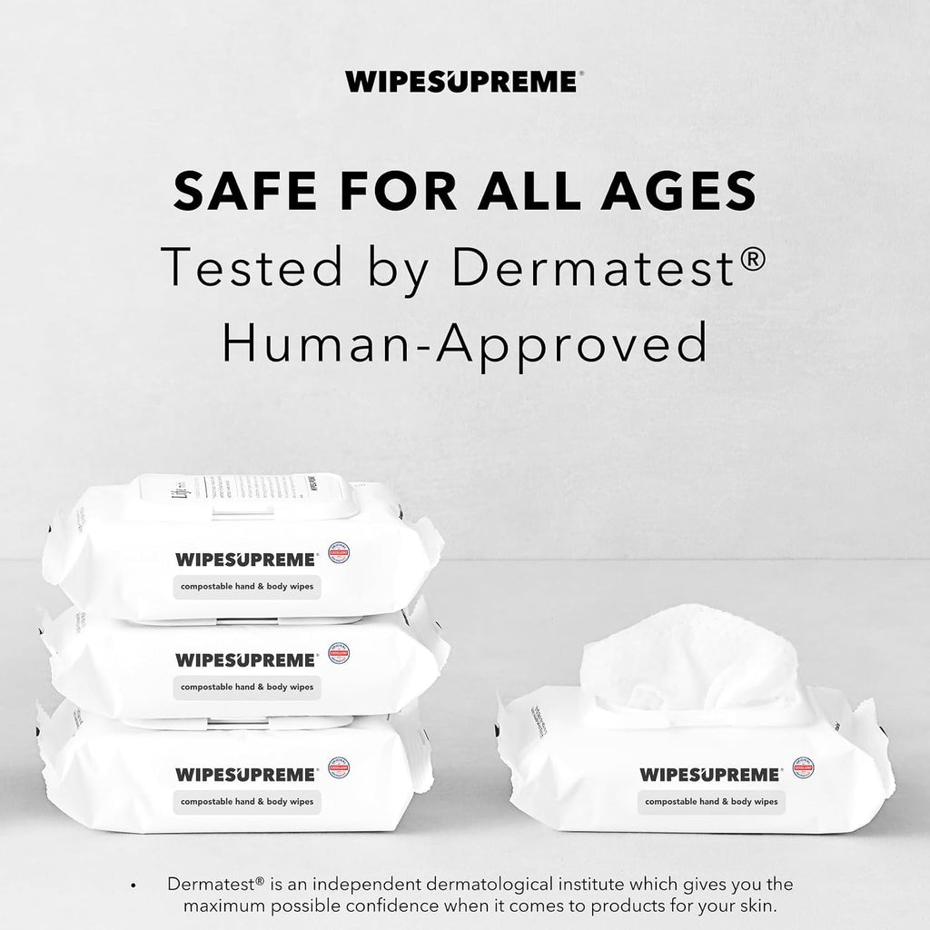 Wipesupreme Compostable Wipes, Hypoallergenic for Sensitive Skin, EWG Verified, Moisturizing with Hyaluronic Acid, Newborn Friendly, On-the-Go, 100 Count (4 Pack)