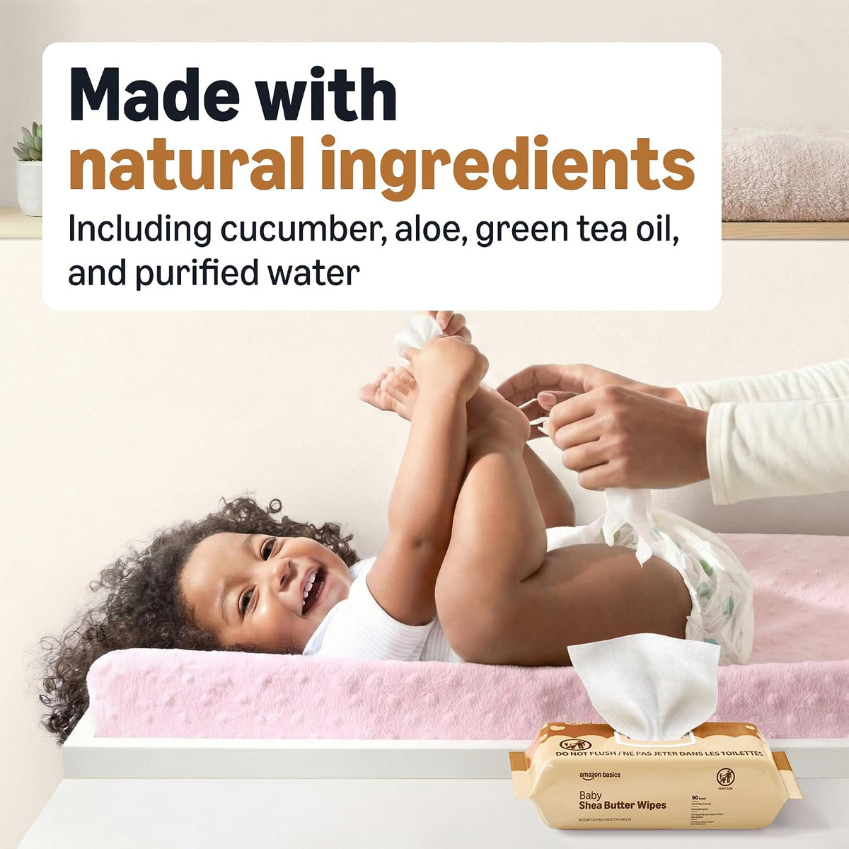 Amazon Basics Shea Butter Baby Wipes, Hypoallergenic, Scented, with Vitamin E and Aloe, 6.75 x 7.5 Inch, 810 Count (9 Packs of 90 Wipes Each)