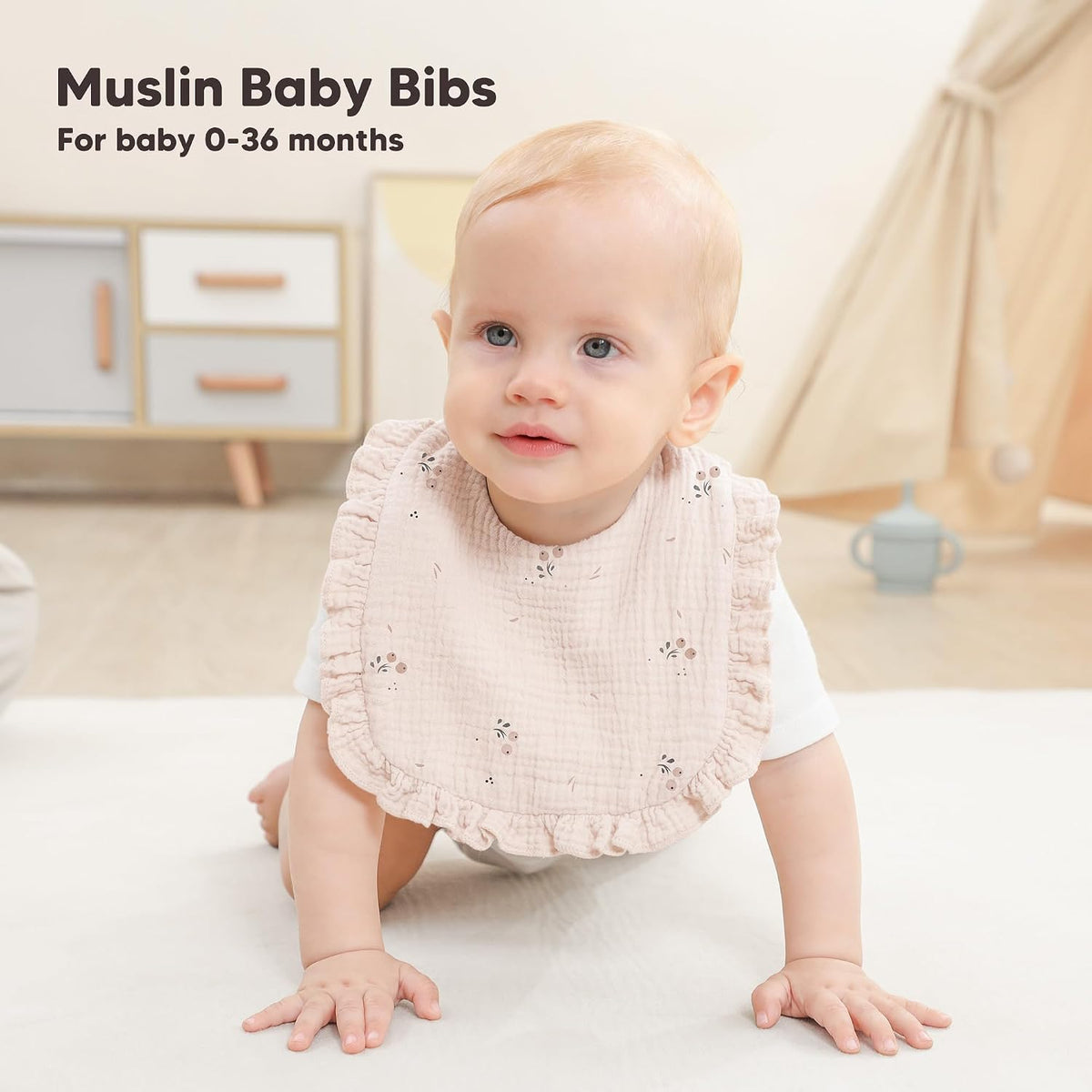 Bearmoss 8 Pack Muslin Baby Bibs for Drooling and Teething, Bibs for Girls