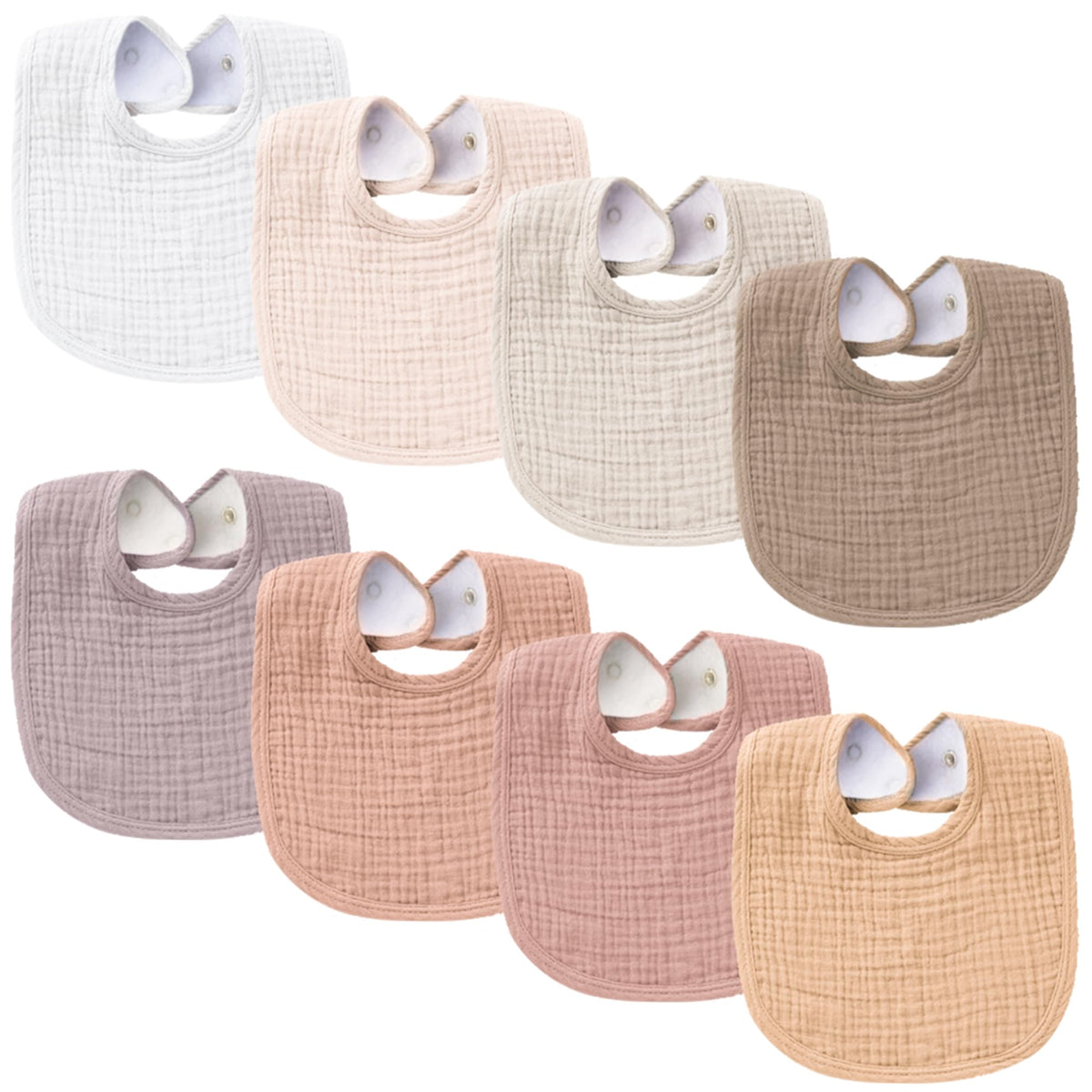 Konssy 8-Pack Muslin Baby Bibs, Adjustable Fit for Drooling and Teething