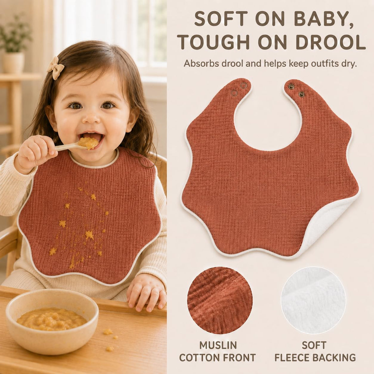 NISXABEBE 6 Pack Baby Muslin Bandana Bibs for Drooling and Teething
