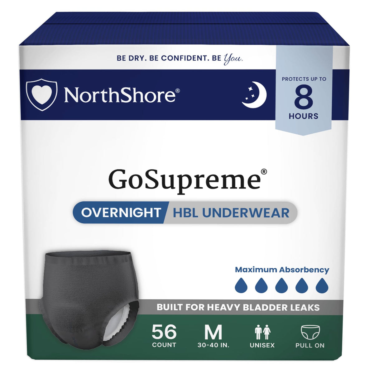 NorthShore GoSupreme 8-Hour Overnight Underwear, White, Large, 14 Count