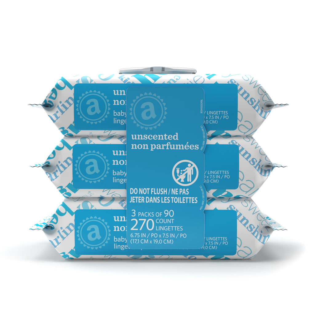 Amazon Elements Baby Wipes, Unscented, Hypoallergenic, Alcohol-Free, With Aloe and Vitamin E, 810 Count, Flip-Top Packs