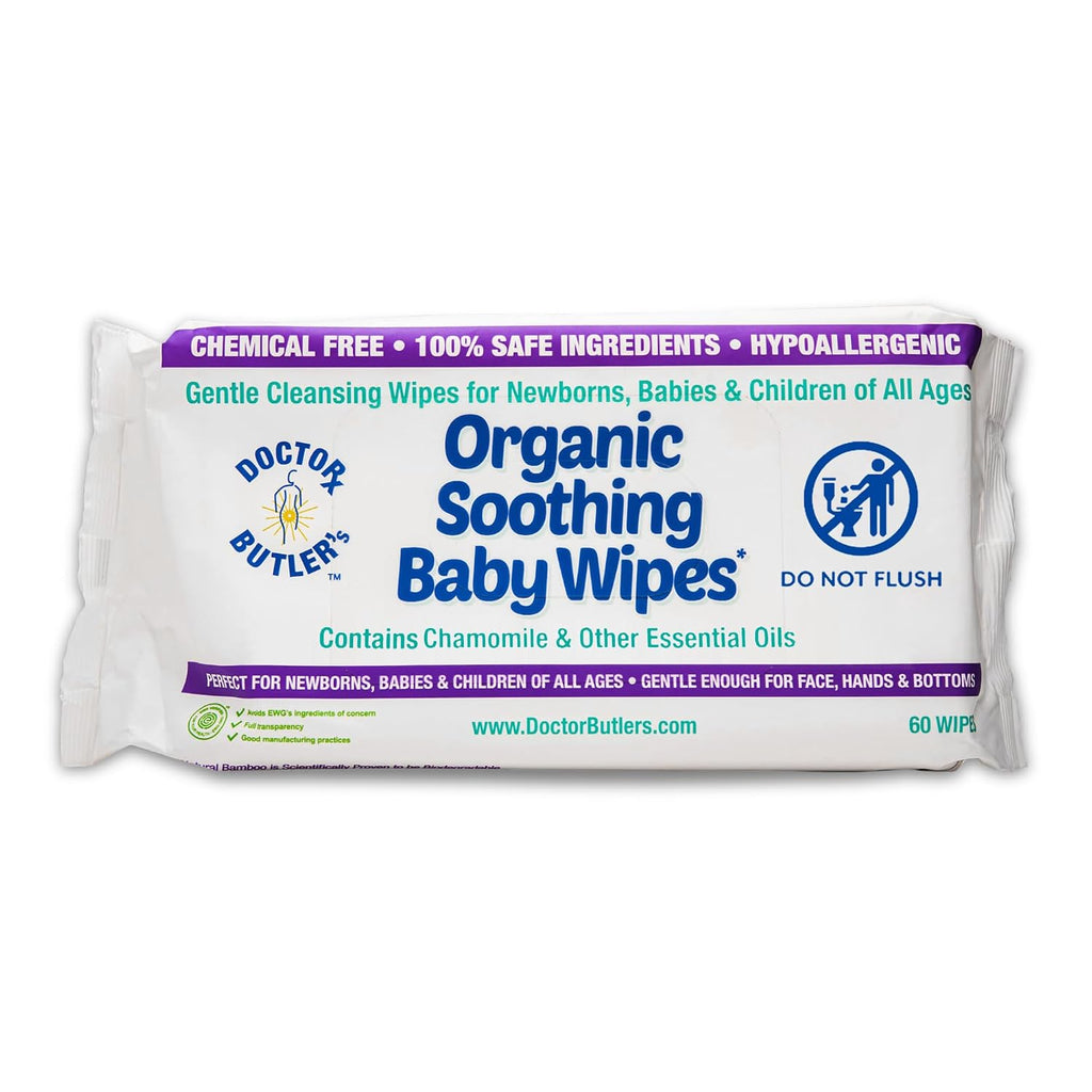 Doctor Butler's Organic Baby Wipes - Hypoallergenic & Unscented Baby Wipes, Safe for Baby Sensitive Skin Care, Made with Chamomile & Essential Oils (1pk – 60 Wipes)