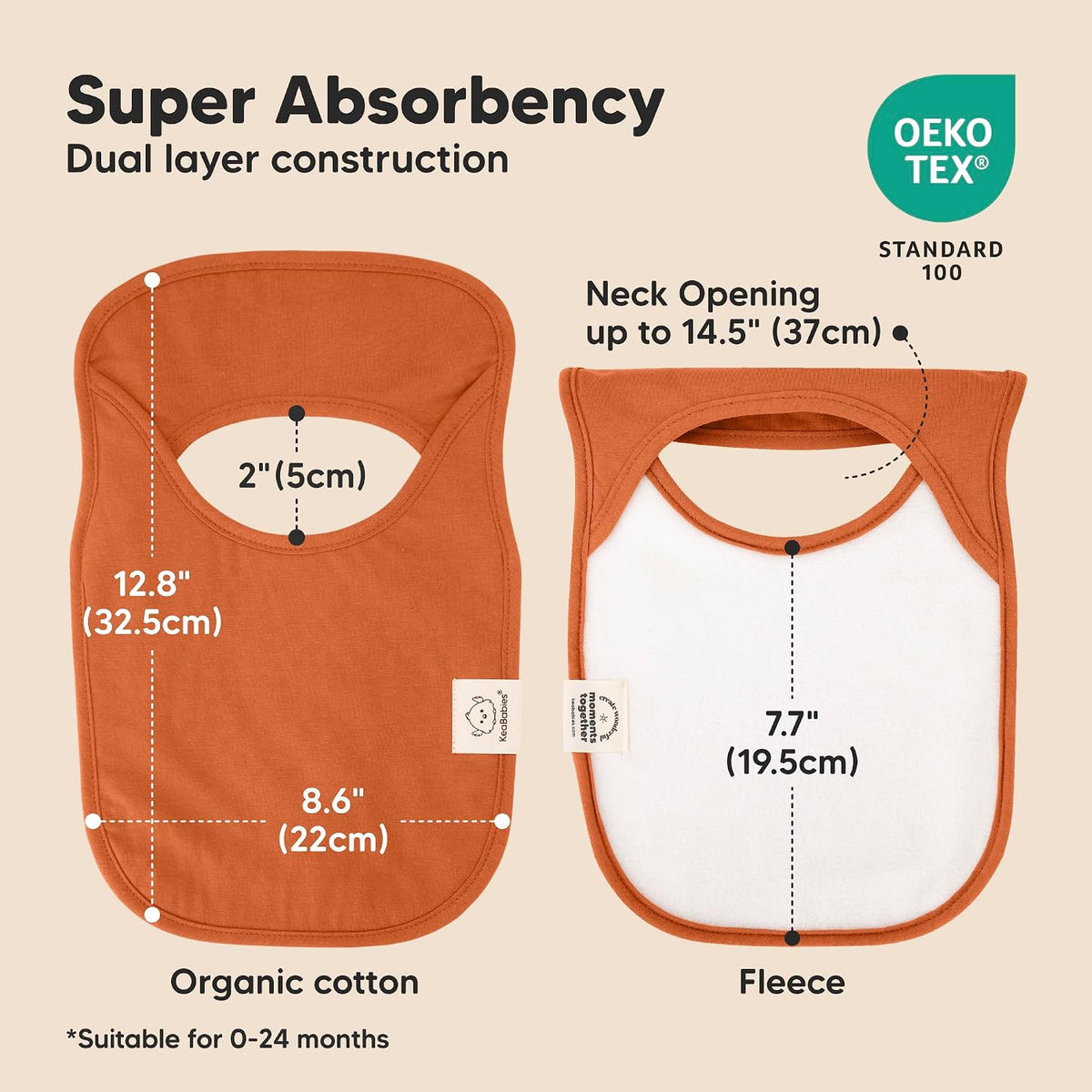 KeaBabies 8-Pack Bibs for Baby Girls, Boys Pullover Baby Bibs 6-36M (Brick)