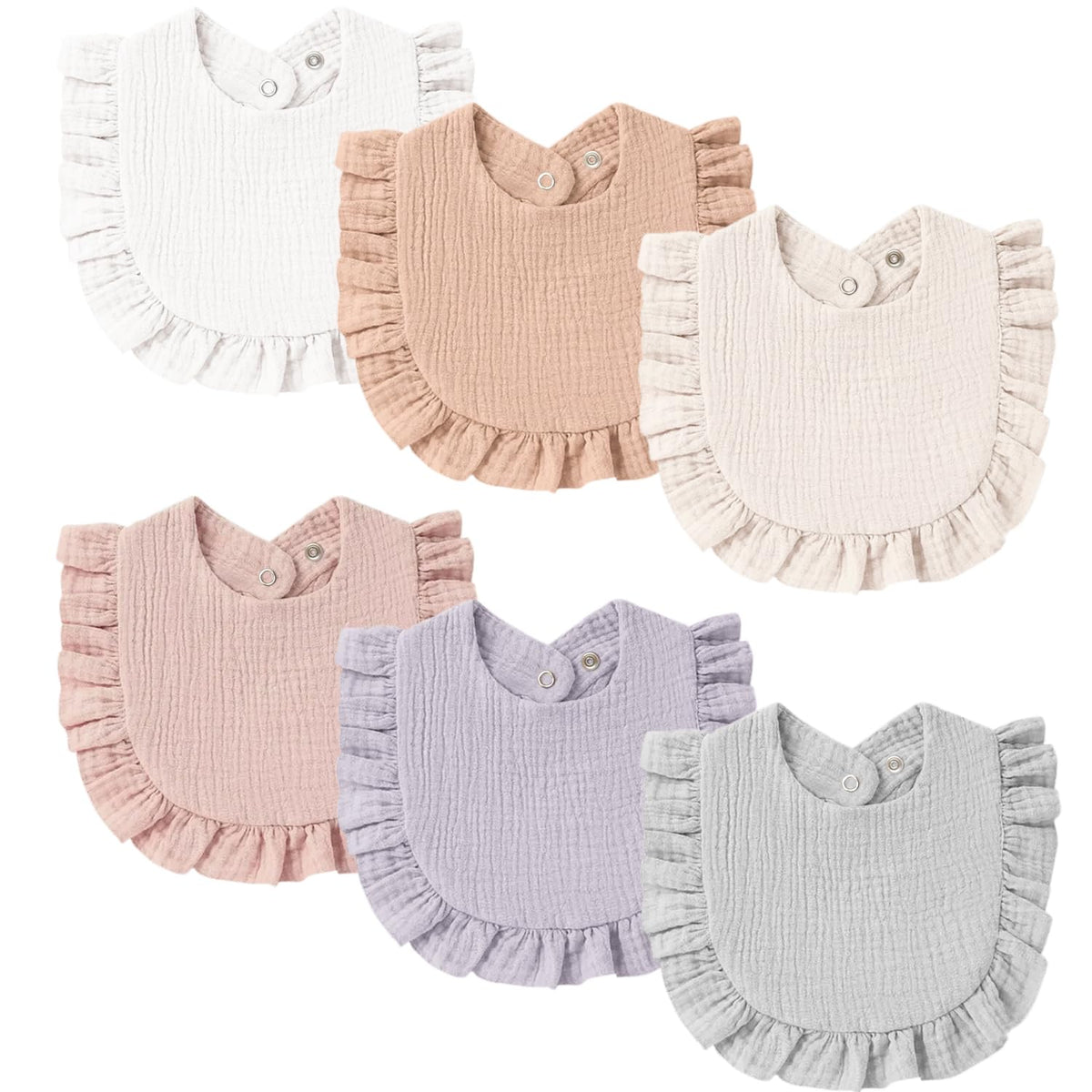 MairMore Muslin Baby Bibs, Ruffle Edge Drool Bibs, 6-Pack