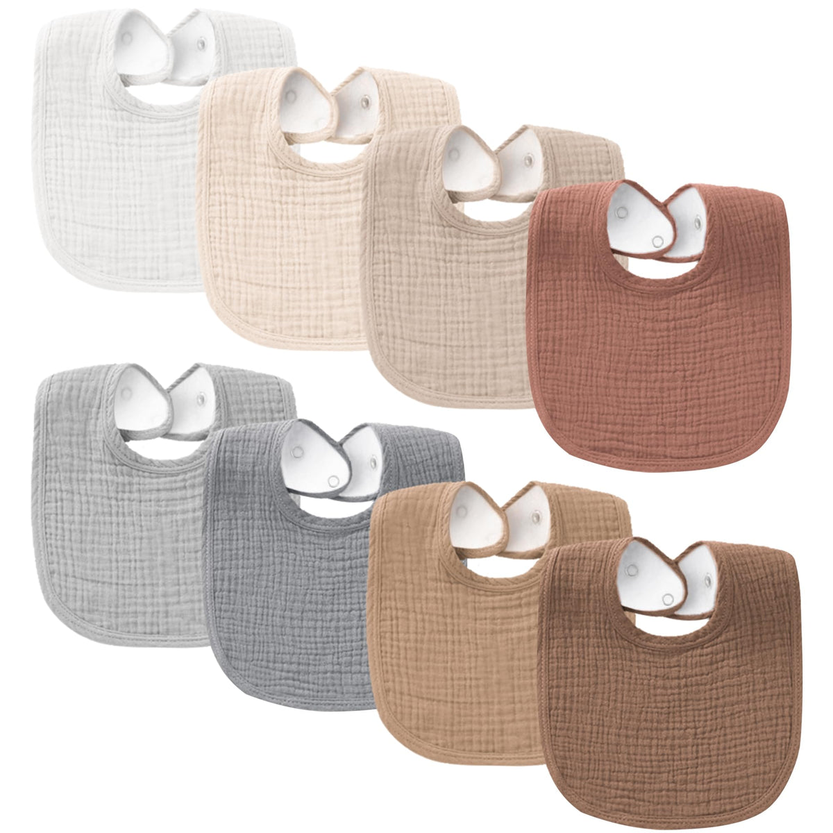 Konssy 8-Pack Muslin Baby Bibs, Adjustable Fit for Drooling and Teething