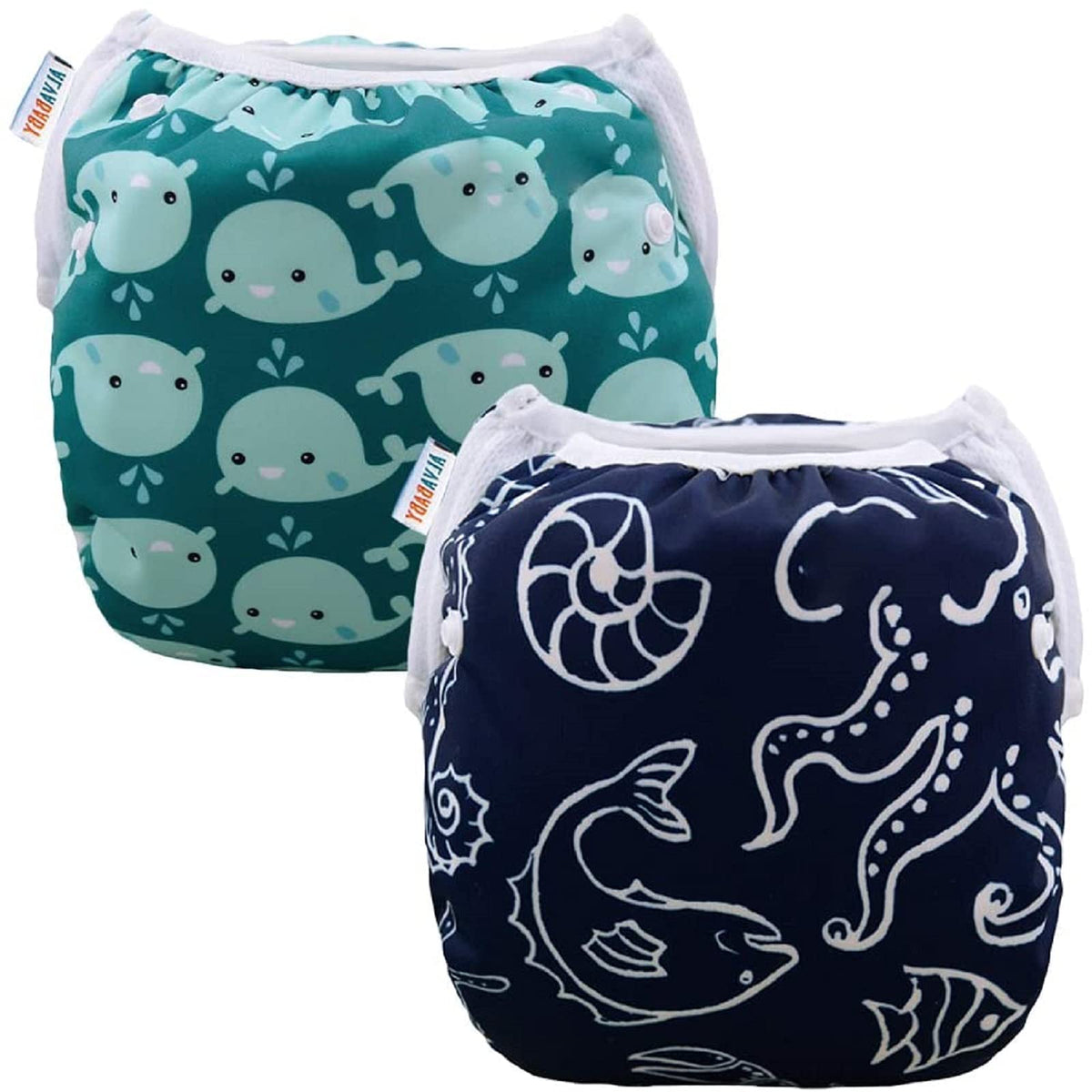 ALVABABY 3pcs Swim Diapers Baby & Toddler Snap One Size Reusable Adjustable Baby Boy Large Fish&sea-Plant 3ZSWY02
