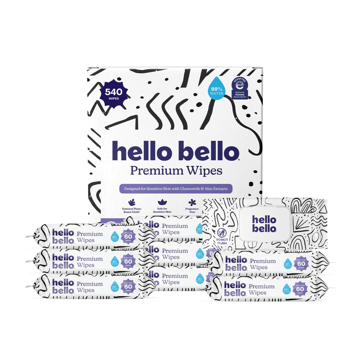 Hello Bello Premium Baby Wipes (Simply Sage) Fragrance-Free 18pk = 1080ct