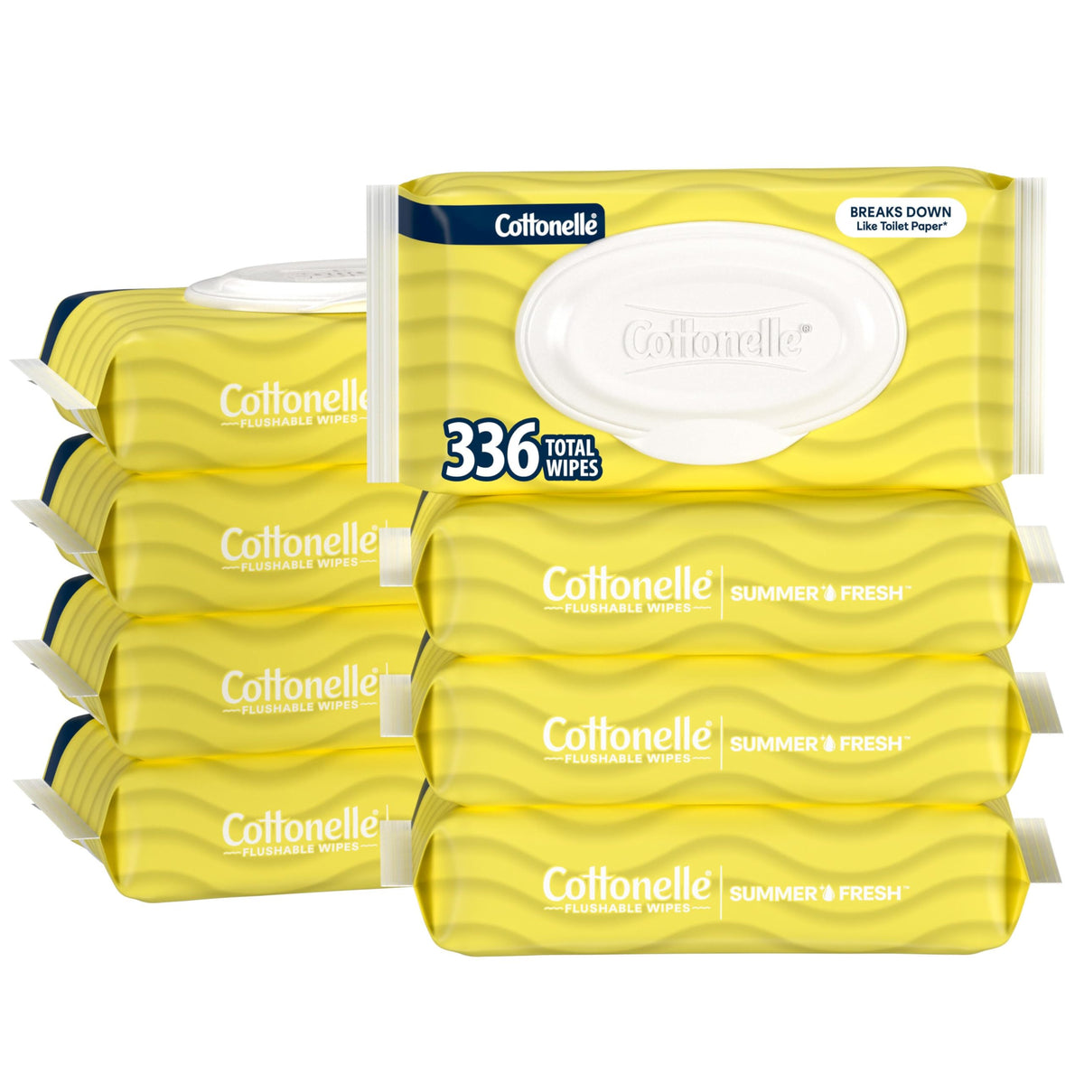 Cottonelle Fresh Feel Flushable Wet Wipes, Adult Wet Wipes, 8 Flip-Top Packs, 42 Wipes Per Pack (336 Total Wipes)
