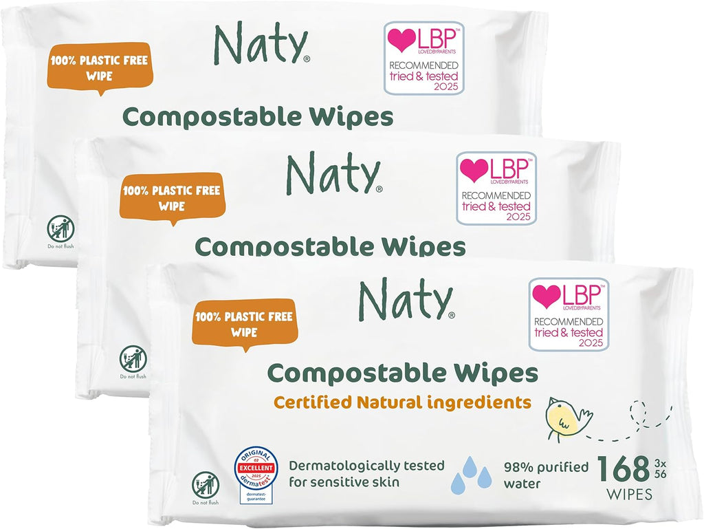 Naty Baby Wipes for Sensitive Skin & 98% Water, 168 Count (3 Packs)