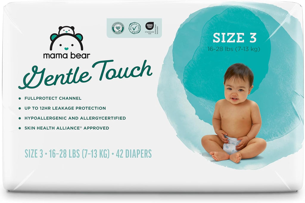 Amazon Brand - Mama Bear Gentle Touch Baby Diapers, Size 3, 42 Count, Wetness Indicator, Stretchy Waistband, Skin Health Alliance Approved