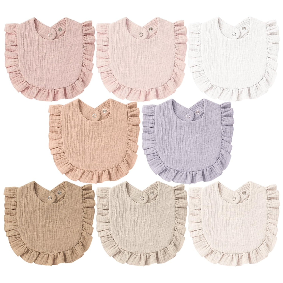 MairMore Muslin Baby Bibs, Ruffle Edge Drool Bibs, 6-Pack