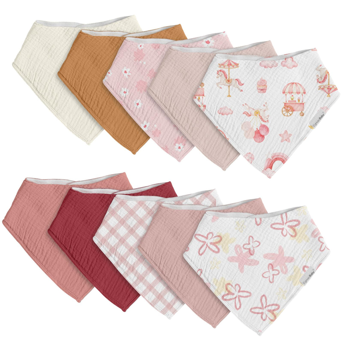 Muslin Baby Bibs for Boys Girls,10 Pack Super Absorbent Baby Bandana Drool Bibs Set for Teething and Drooling,100% Cotton Soft for Infant,Newborn