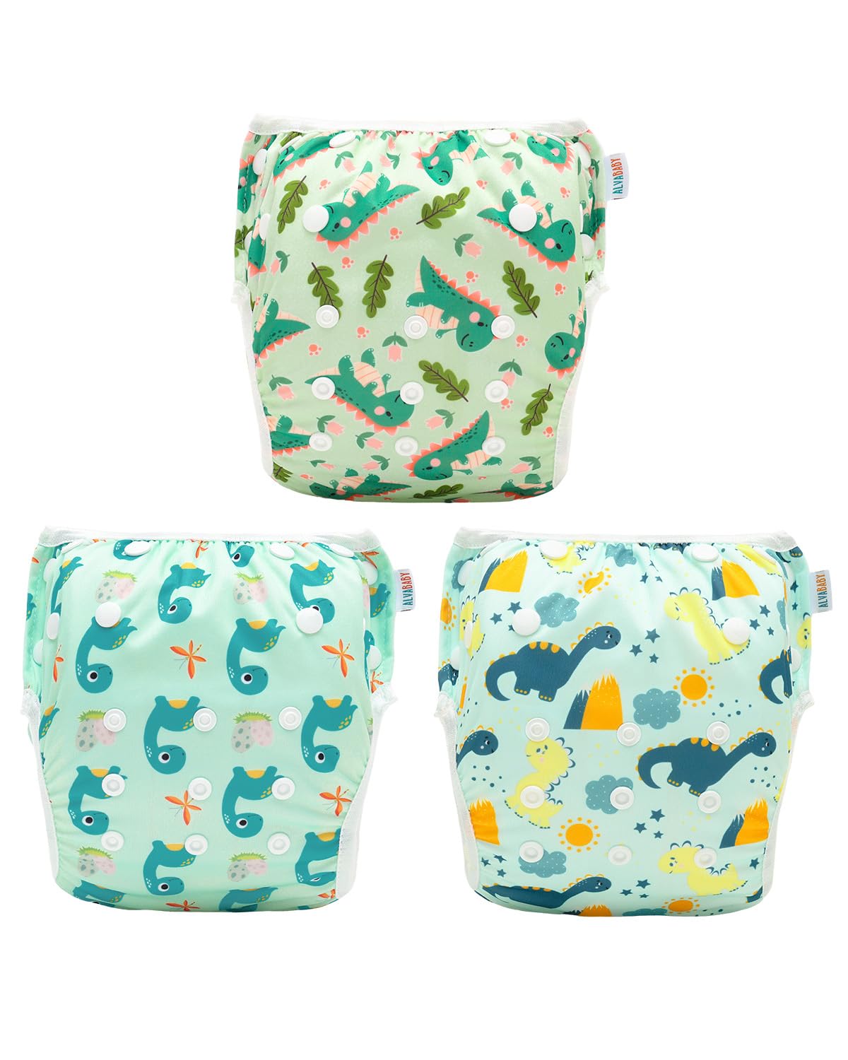 ALVABABY 3pcs Swim Diapers Baby & Toddler Snap One Size Reusable Adjustable Baby Boy Large Fish&sea-Plant 3ZSWY02