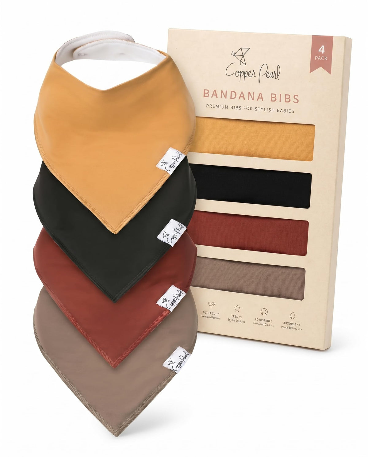 Copper Pearl Baby Bibs 4 Pack & 6 Pack, Bandana Drool Bibs for Baby Girl & Boy, Soft Cotton Bibs for Drooling and Teething