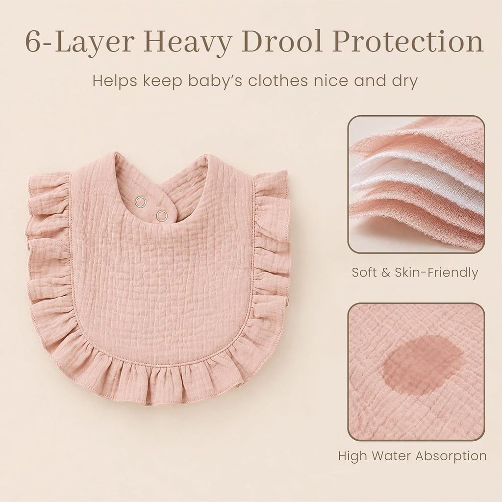 Konssy 6-Pack Muslin Baby Girl Bibs, 100% Soft Cotton Absorbent Drool Bibs