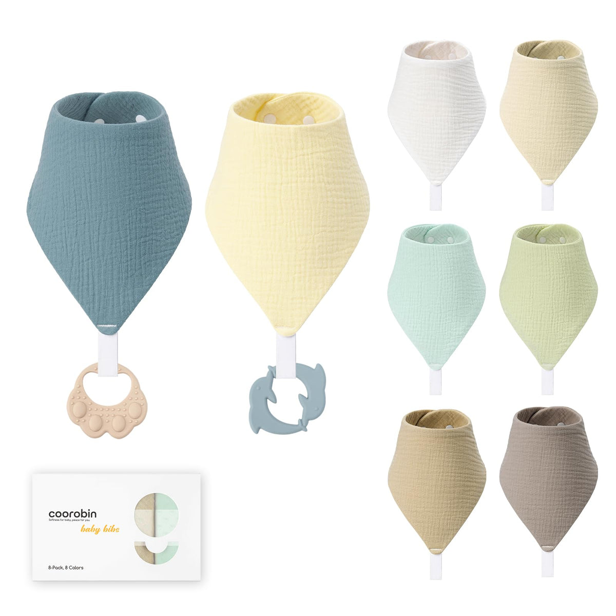 8-Pack Muslin Baby Bibs for Drooling and Teething