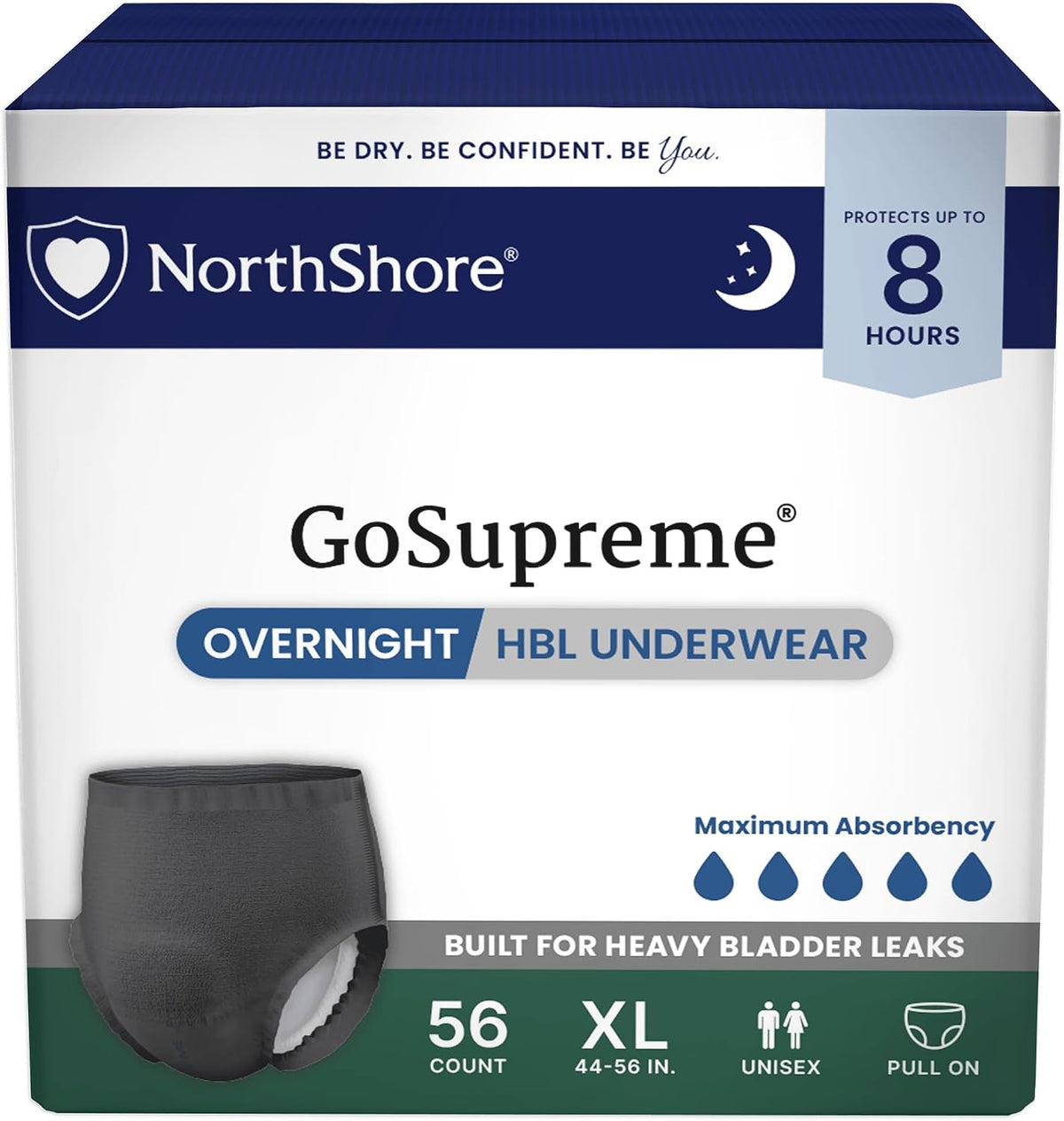 NorthShore GoSupreme 8-Hour Overnight Underwear, White, Large, 14 Count