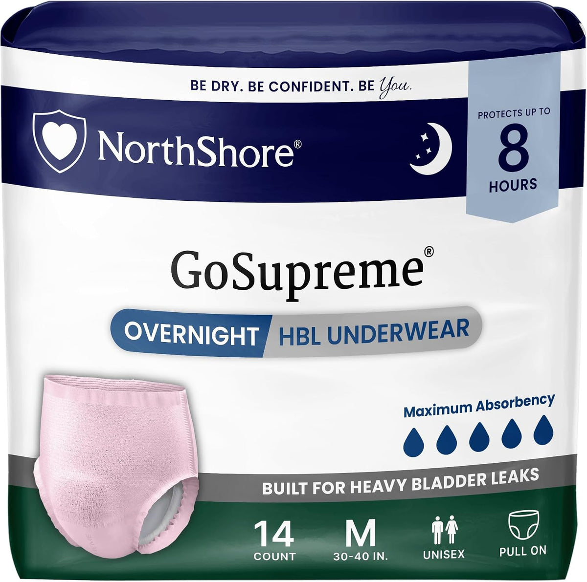 NorthShore GoSupreme 8-Hour Overnight Underwear, White, Large, 14 Count