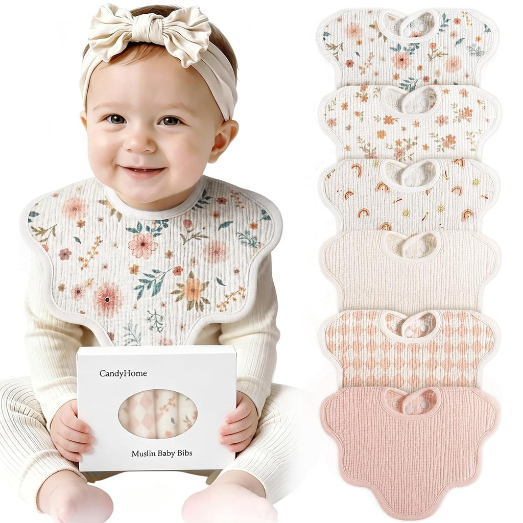Muslin Bibs for Baby Girl Boy, 6 Pack Cotton Baby Bibs for Newborn Toddler