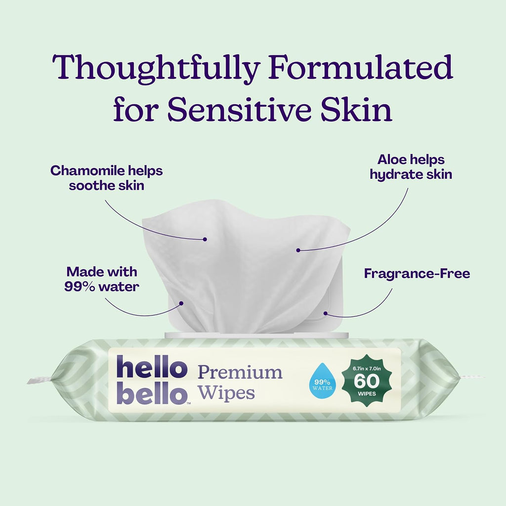 Hello Bello Premium Baby Wipes (Simply Sage) Fragrance-Free 18pk = 1080ct