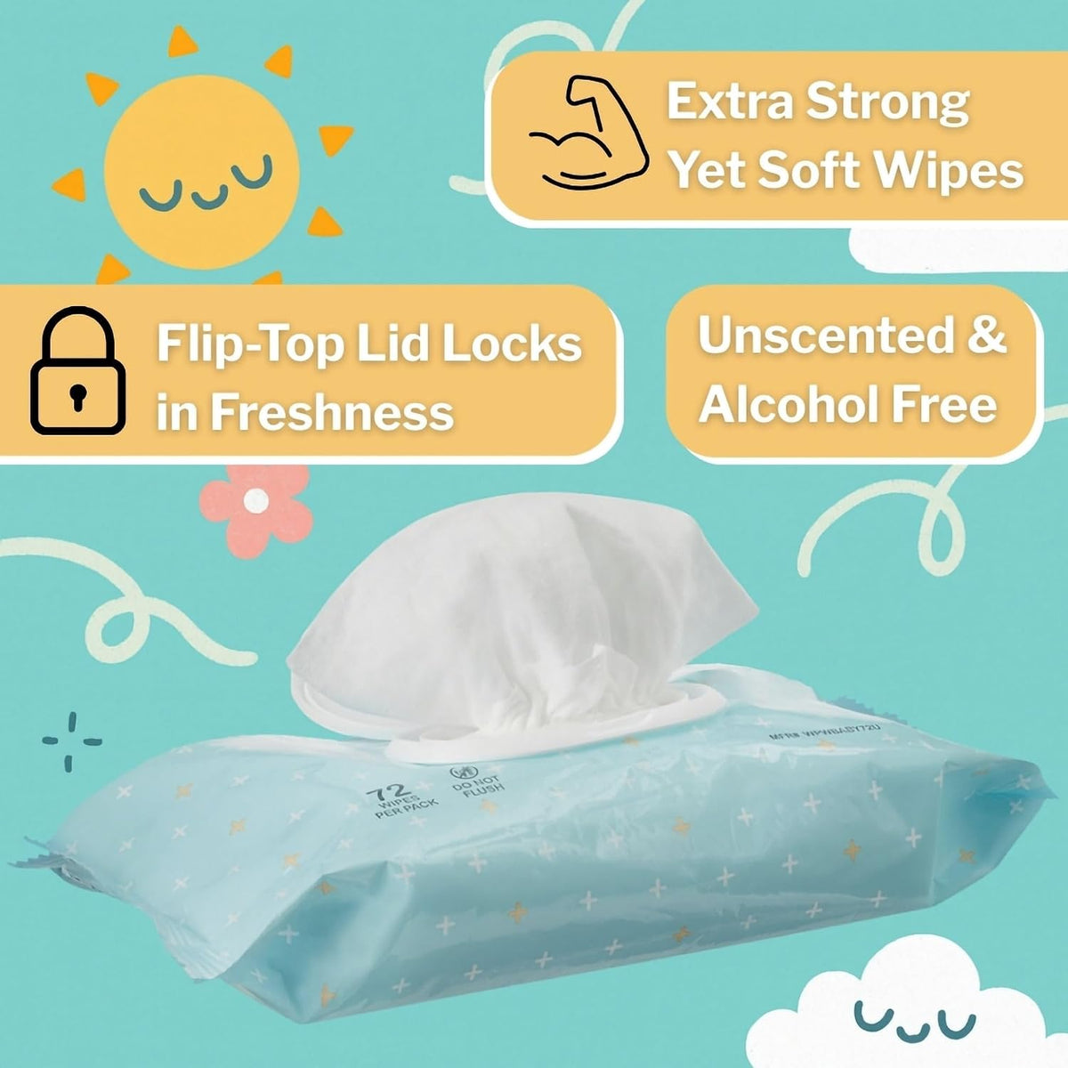 McKesson Baby Wipe with Aloe and, 6.8 x 7 in, 864 Wipes, 72 per Pack