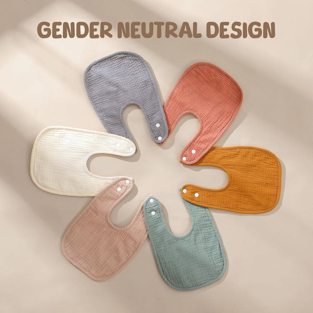 POIKSHARK 6-Pack Muslin Baby Bibs for Unisex Boys Girls, Cotton Baby Drool Bibs, Drooling and Teething Bibs for Infant