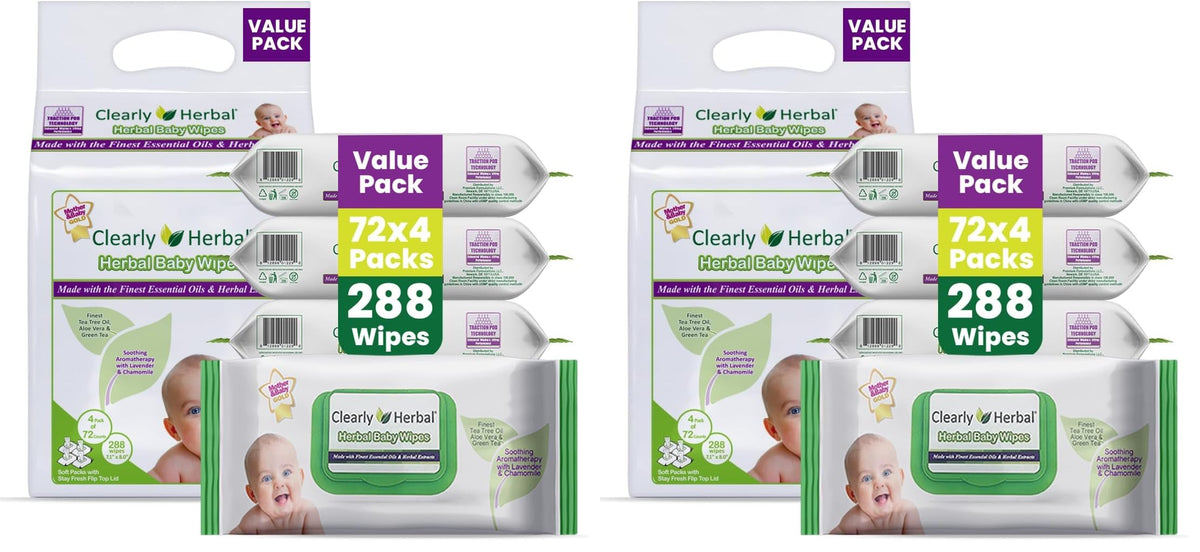 Baby Wipes, made with Essential Oils and Natural Herbal Extracts, Parent's Choice, Case Pack 288 Plant Based Wipes (4 Packs x 72 Count)