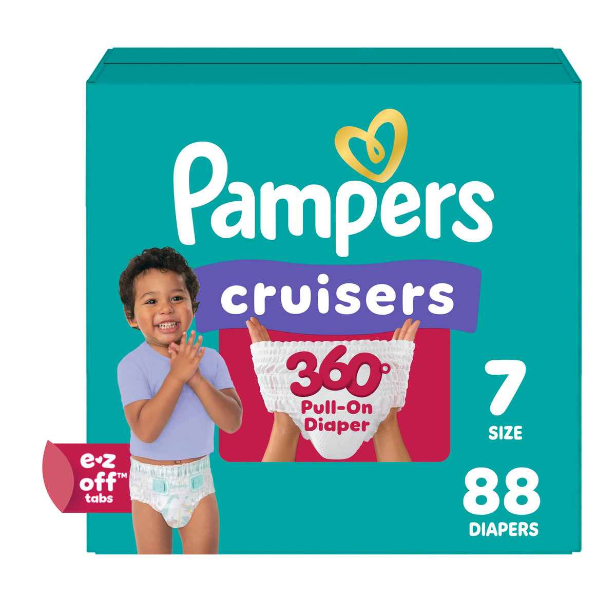 Pampers Diapers - Cruisers 360° - Size 7, 17 Count, up to 100% Leakproof Fit, Designed for Active Babies, Pull On Diaper
