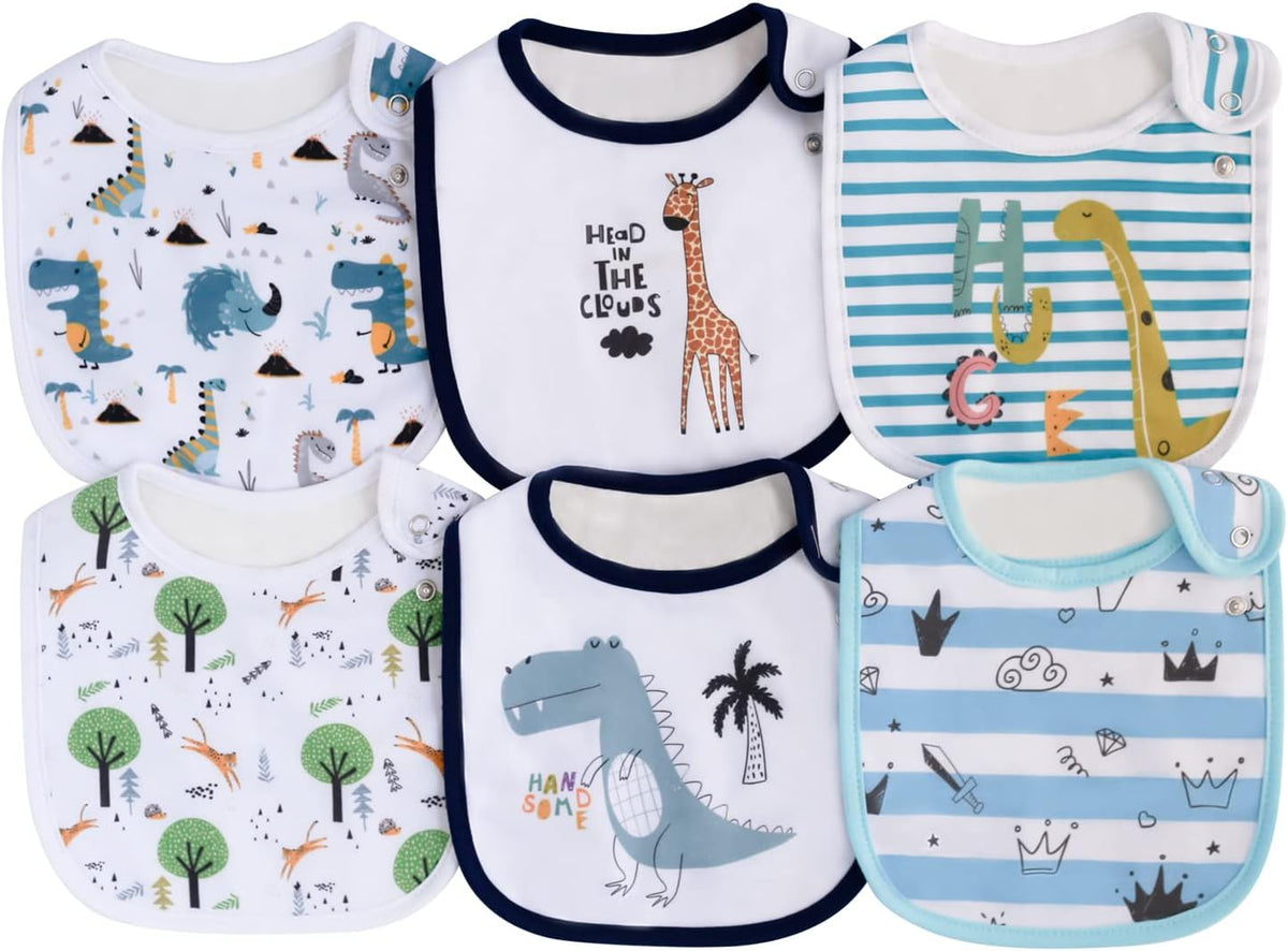 Maiwa 6 Pack Waterproof Cotton Baby Bibs for Girls Boys for Drooling Eating with Snaps