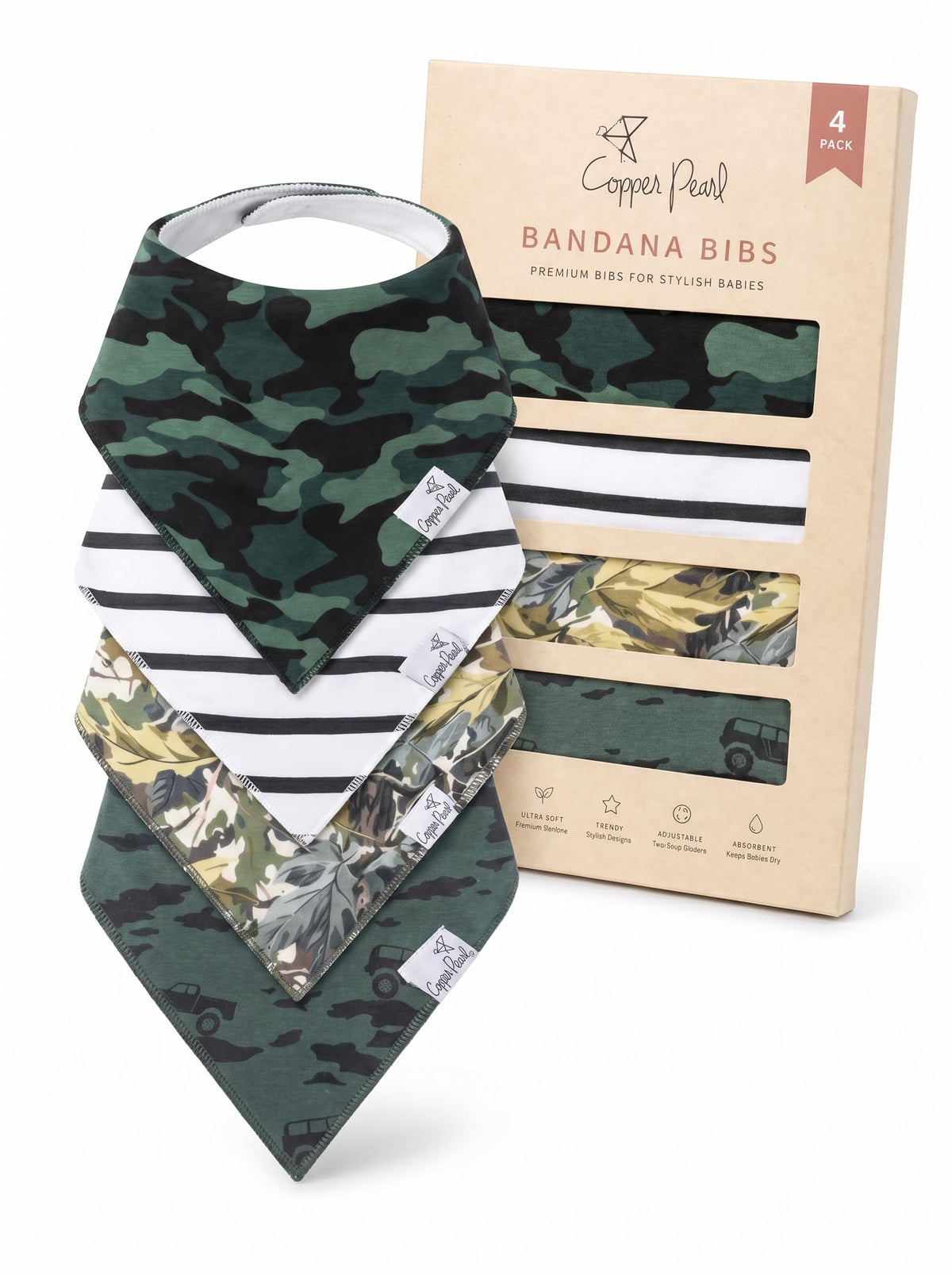 Copper Pearl Baby Bibs 4 Pack, Printed Bandana Drool Bibs for Baby Girl & Boy, Soft Cotton Drooling Teething Bibs