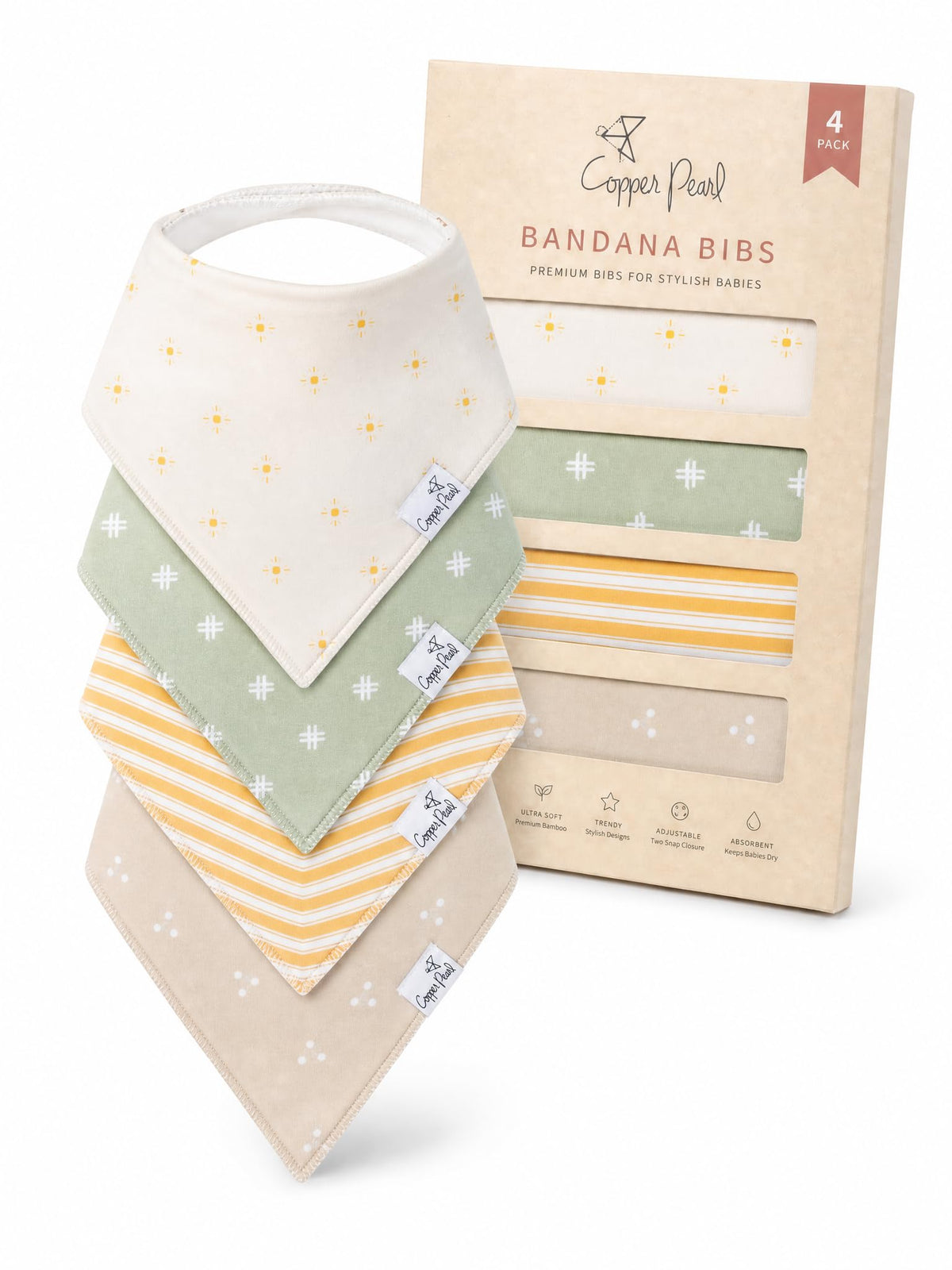 Copper Pearl Baby Bibs 4 Pack & 6 Pack, Bandana Drool Bibs for Baby Girl & Boy, Soft Cotton Bibs for Drooling and Teething