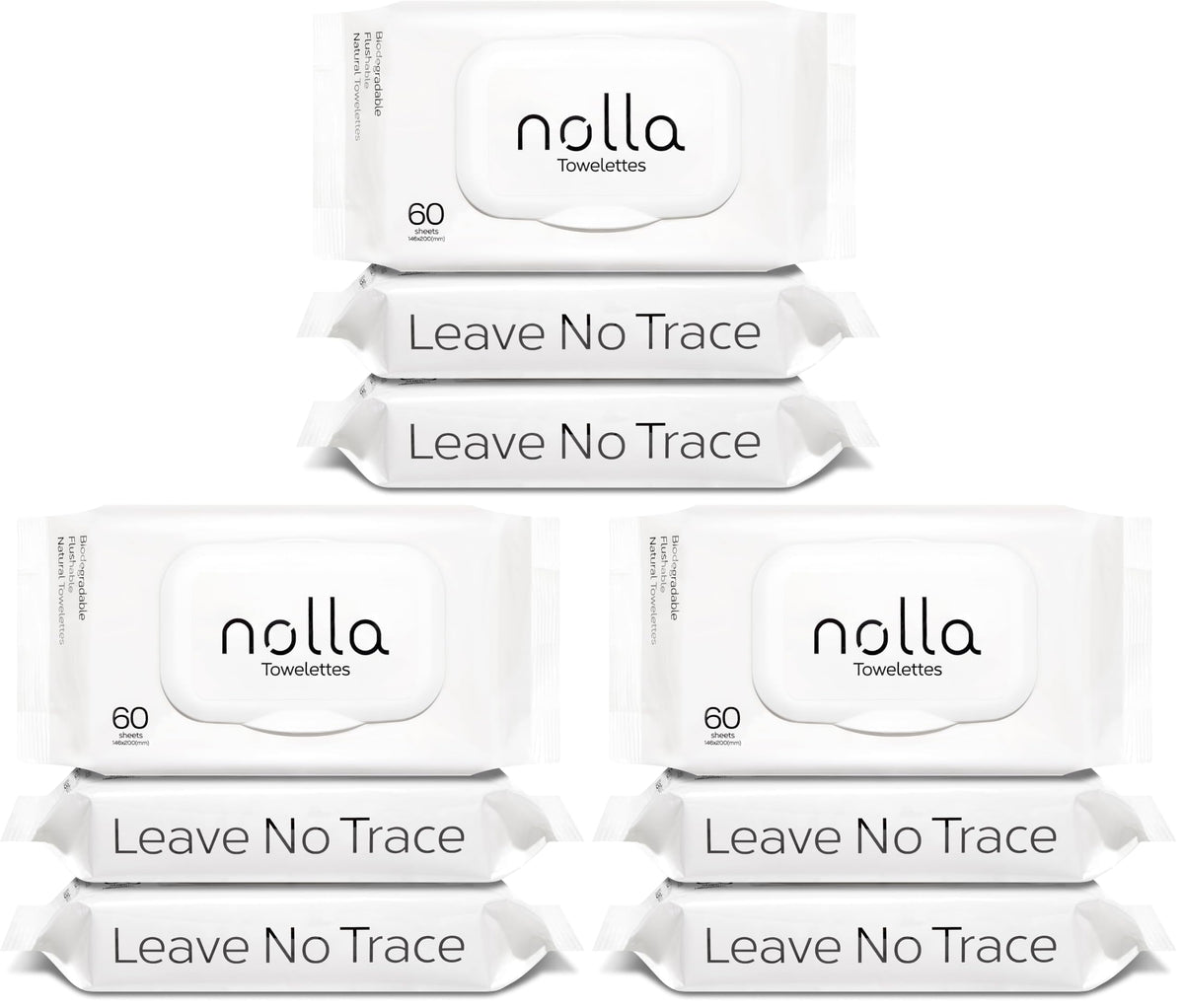 Nolla Flushable Wipes - 100% Plant-Based and Biodegradable - Soft, Unscented + Soothing Aloe and Vitamin E - For Adults and Kids 180 Count (3 Packs of 60)