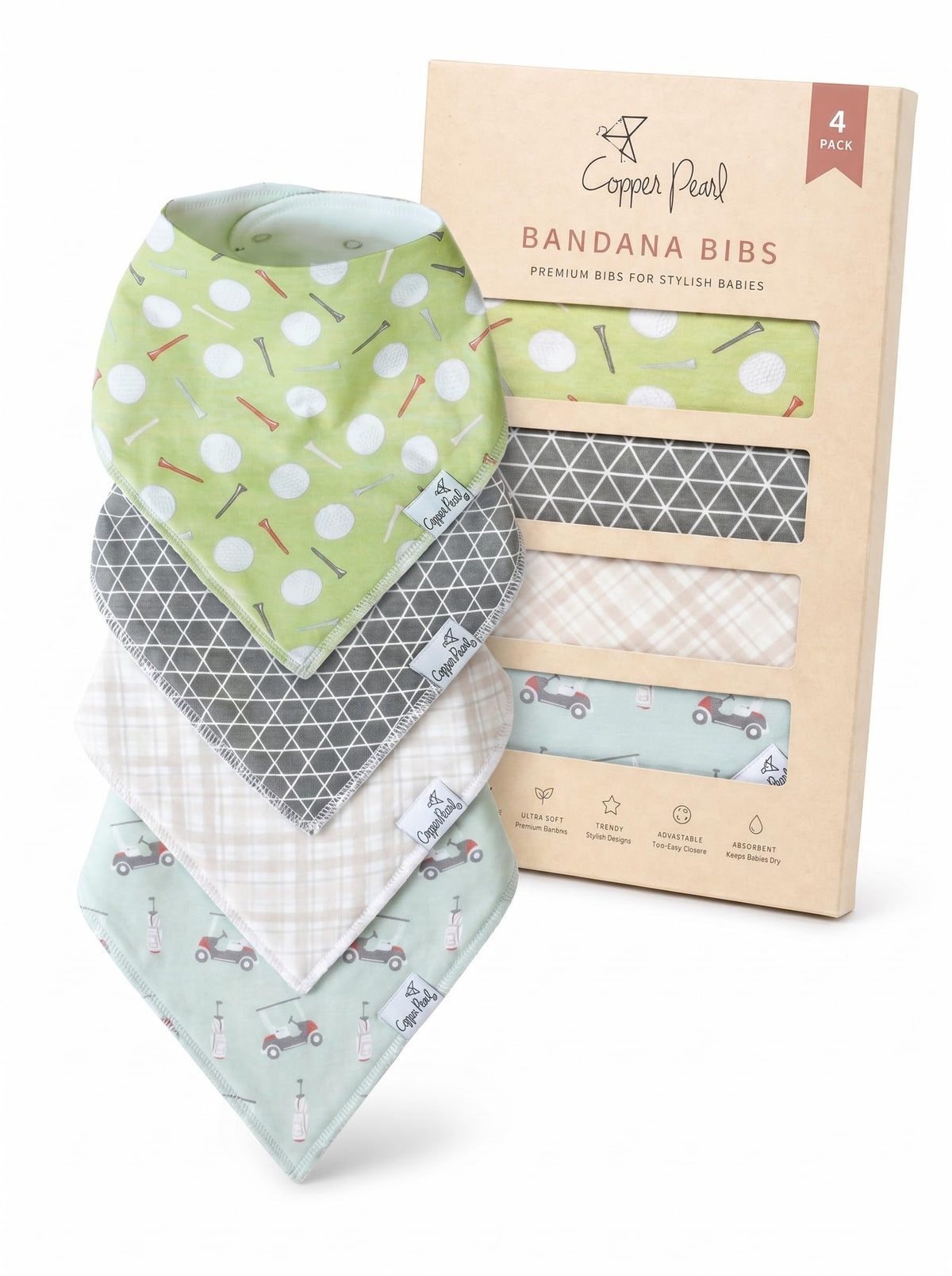 Copper Pearl Baby Bibs 4 Pack, Printed Bandana Drool Bibs for Baby Girl & Boy, Soft Cotton Drooling Teething Bibs
