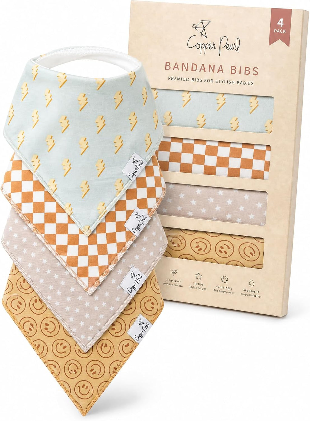 Copper Pearl Baby Bibs 4 Pack & 6 Pack, Bandana Drool Bibs for Baby Girl & Boy, Soft Cotton Bibs for Drooling and Teething