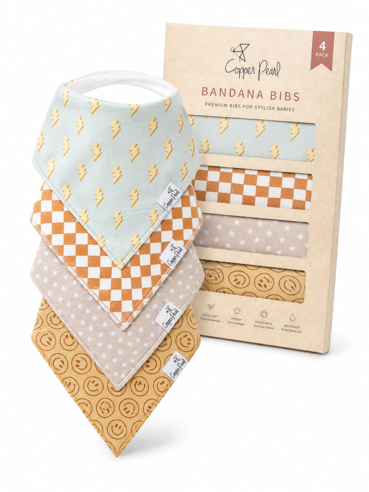 Copper Pearl Baby Bibs 4 Pack & 6 Pack, Bandana Drool Bibs for Baby Girl & Boy, Soft Cotton Bibs for Drooling and Teething
