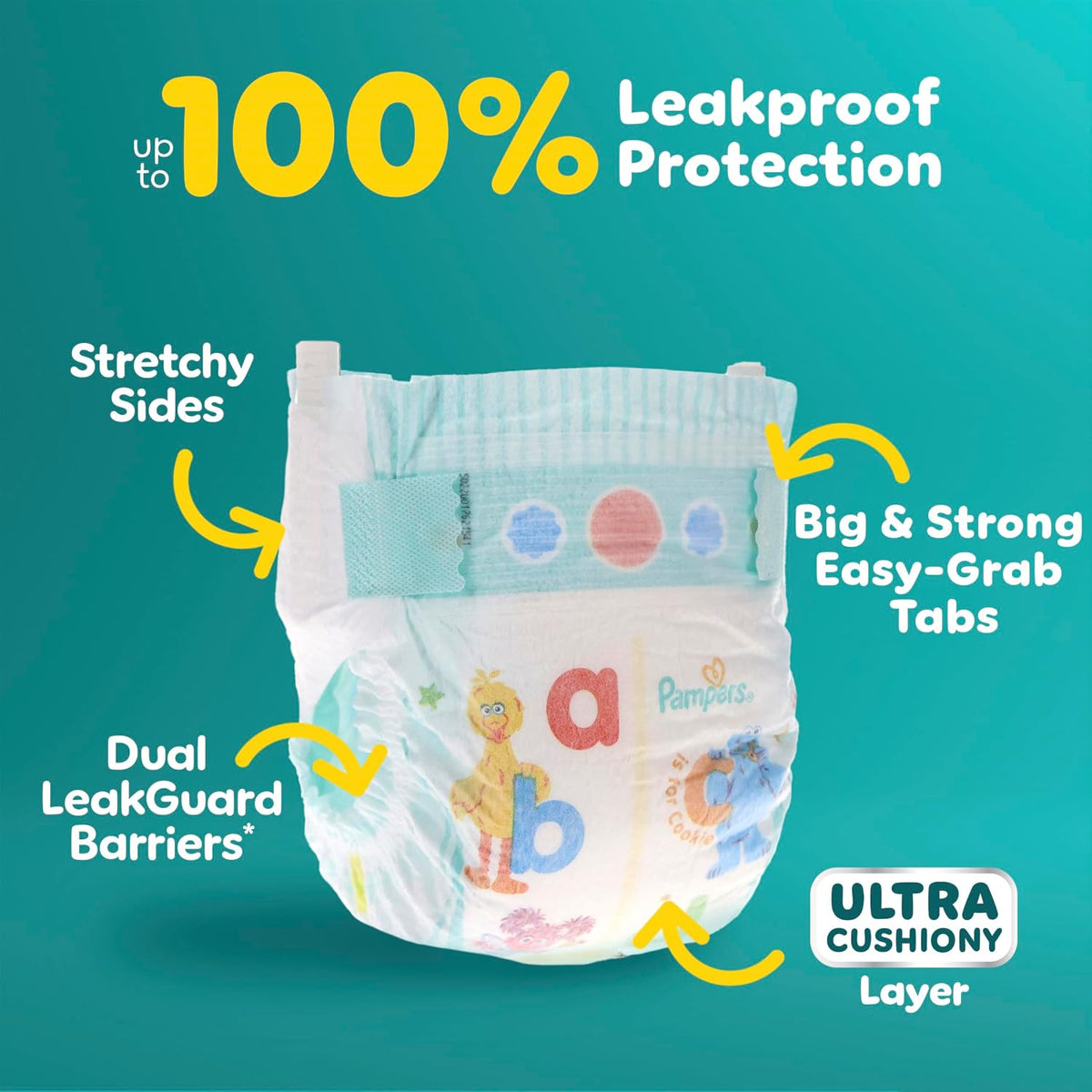 Pampers Baby Dry Ultra Cushiony Diapers, Size 7 (26-50 lbs), 108 Count, Up to 100% Leakproof