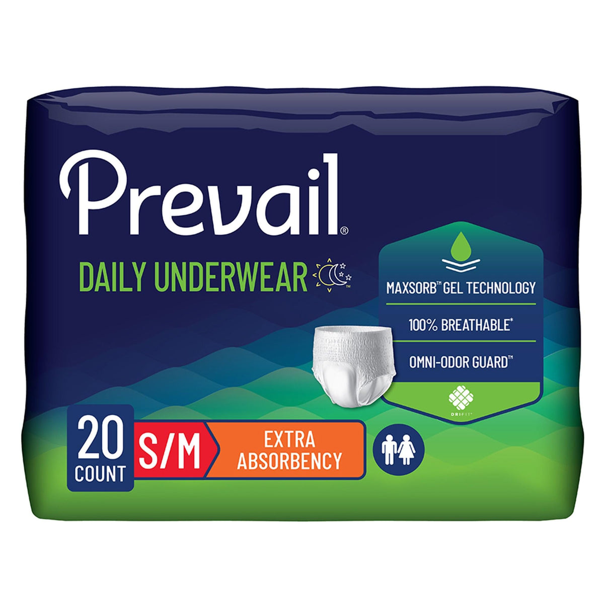 Prevail Daily Underwear, Small, Women, Youth, 22 ct