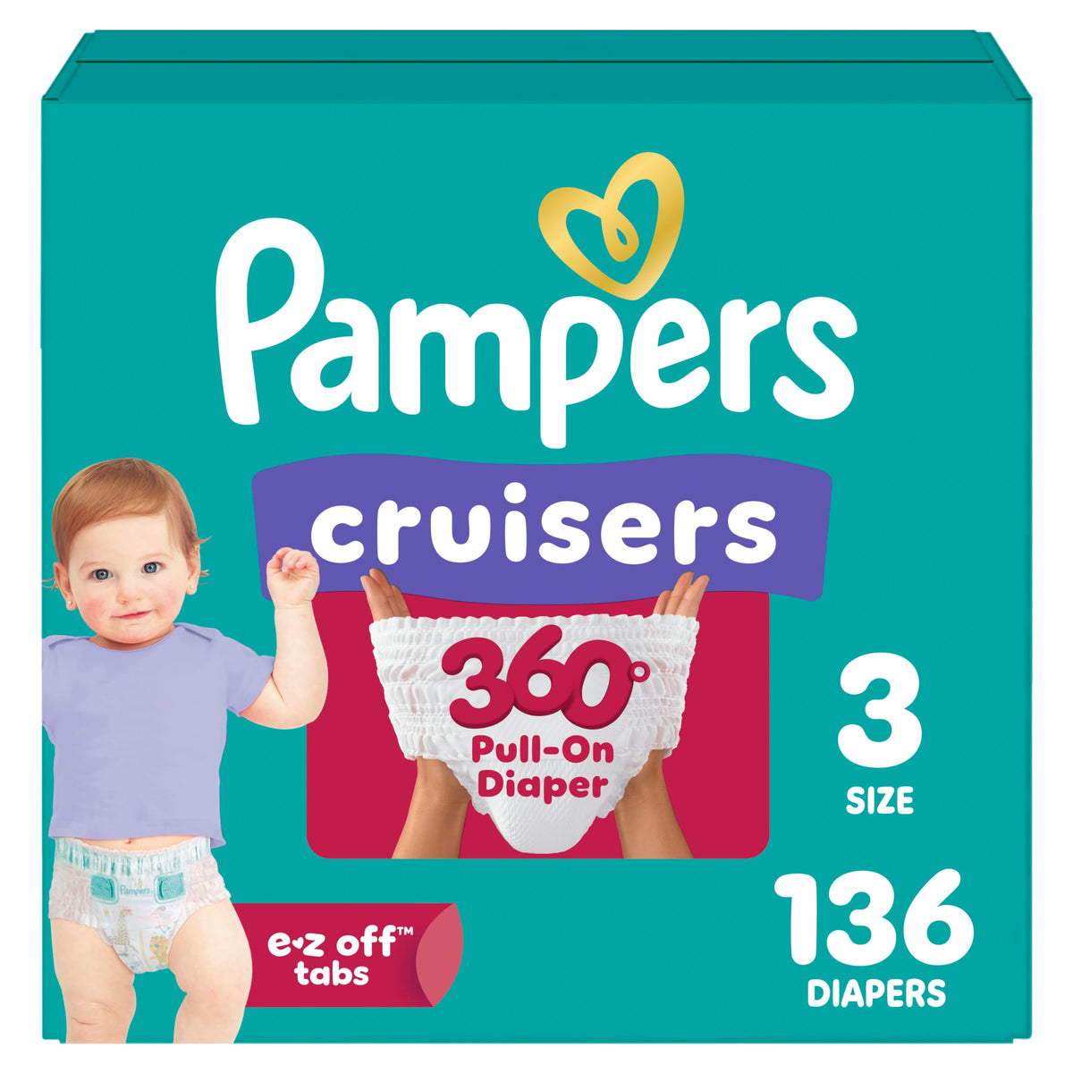 Pampers Diapers - Cruisers 360° - Size 7, 17 Count, up to 100% Leakproof Fit, Designed for Active Babies, Pull On Diaper